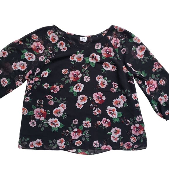 Cabi Blouse Womens Medium Garden Floral 3/4 Sleeve Sheer - Picture 3 of 11